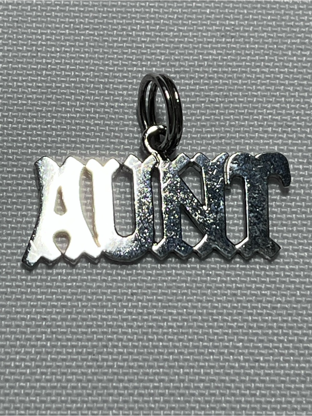Sterling Silver AUNT pendant charm  
gothic lettering
Stamped